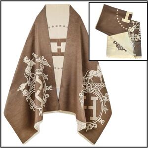 Source Unknown Kerri Horse H Poncho Scarf Brown & Cream OS